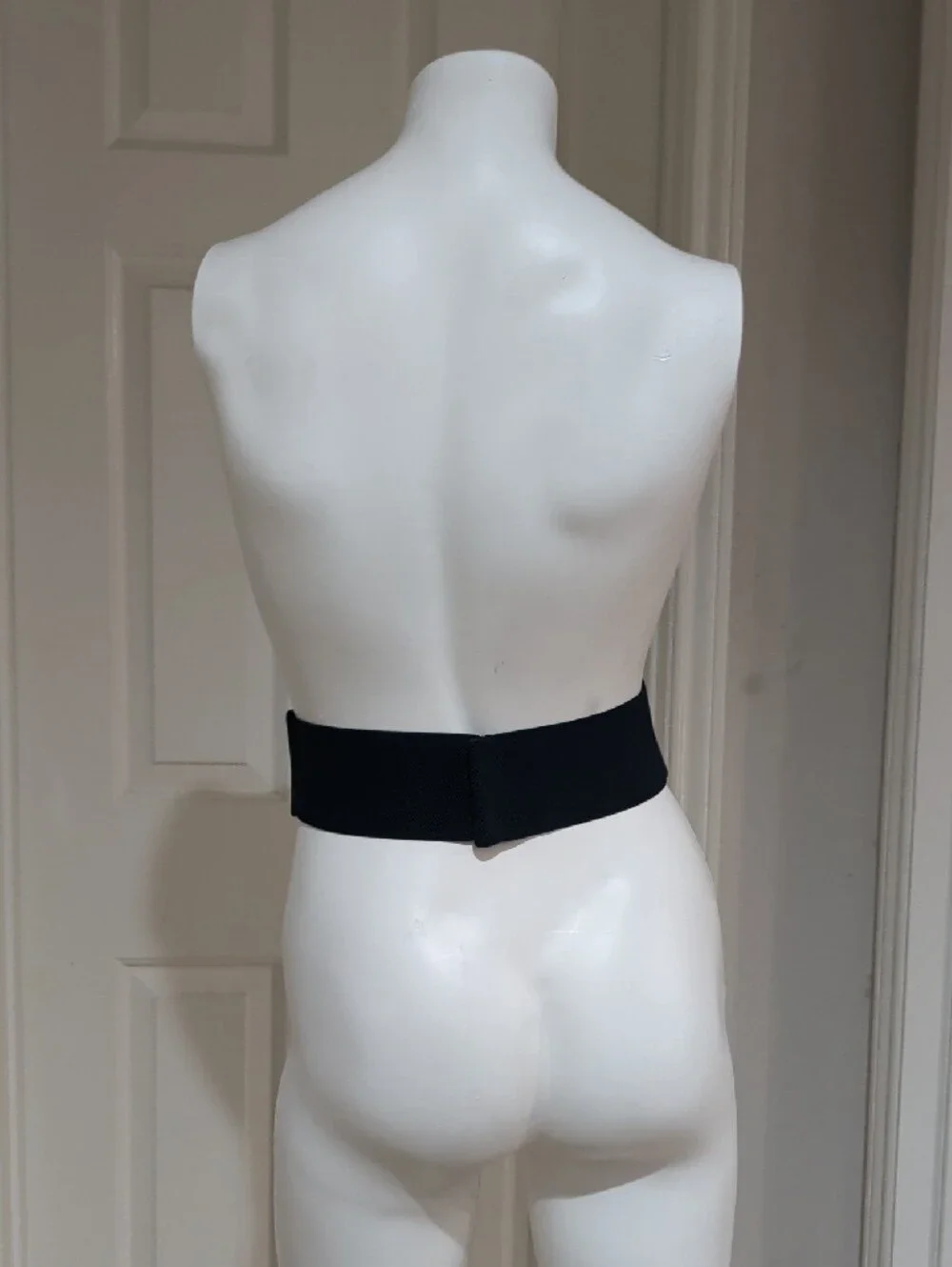 Navy Blue Elastic Braided Leather Wide Cinch Belt W/ Gold Accents 28